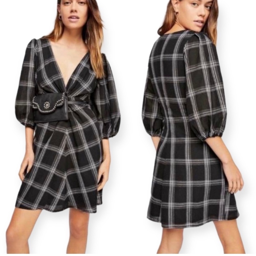 Free People Miss Molly black and white plaid dress
